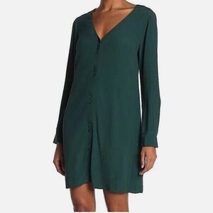 Madewell Novel Dress Long Sleeve Button Front in Green Spruce